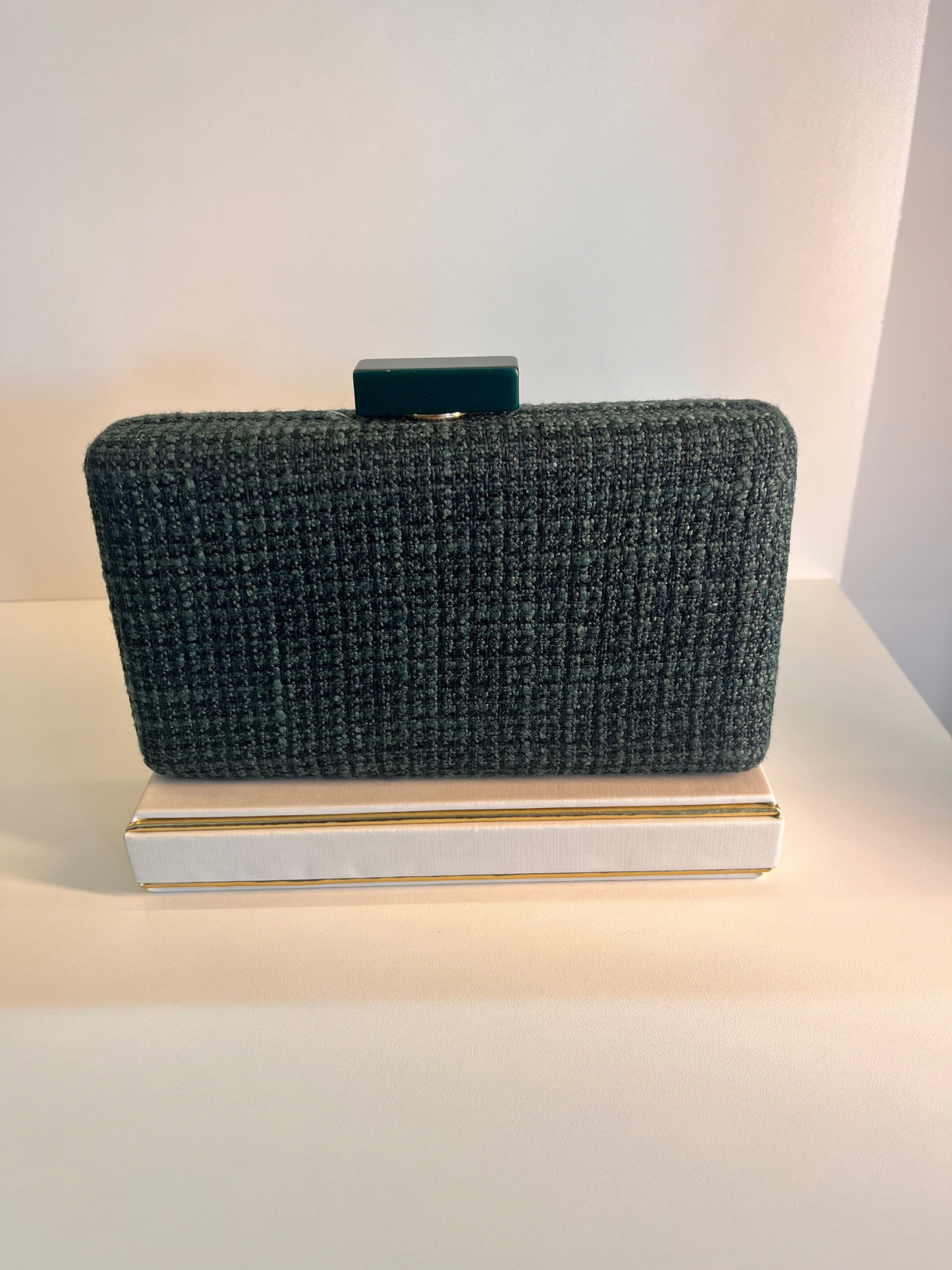 BOLSA CLUTCH VERDE TWEED