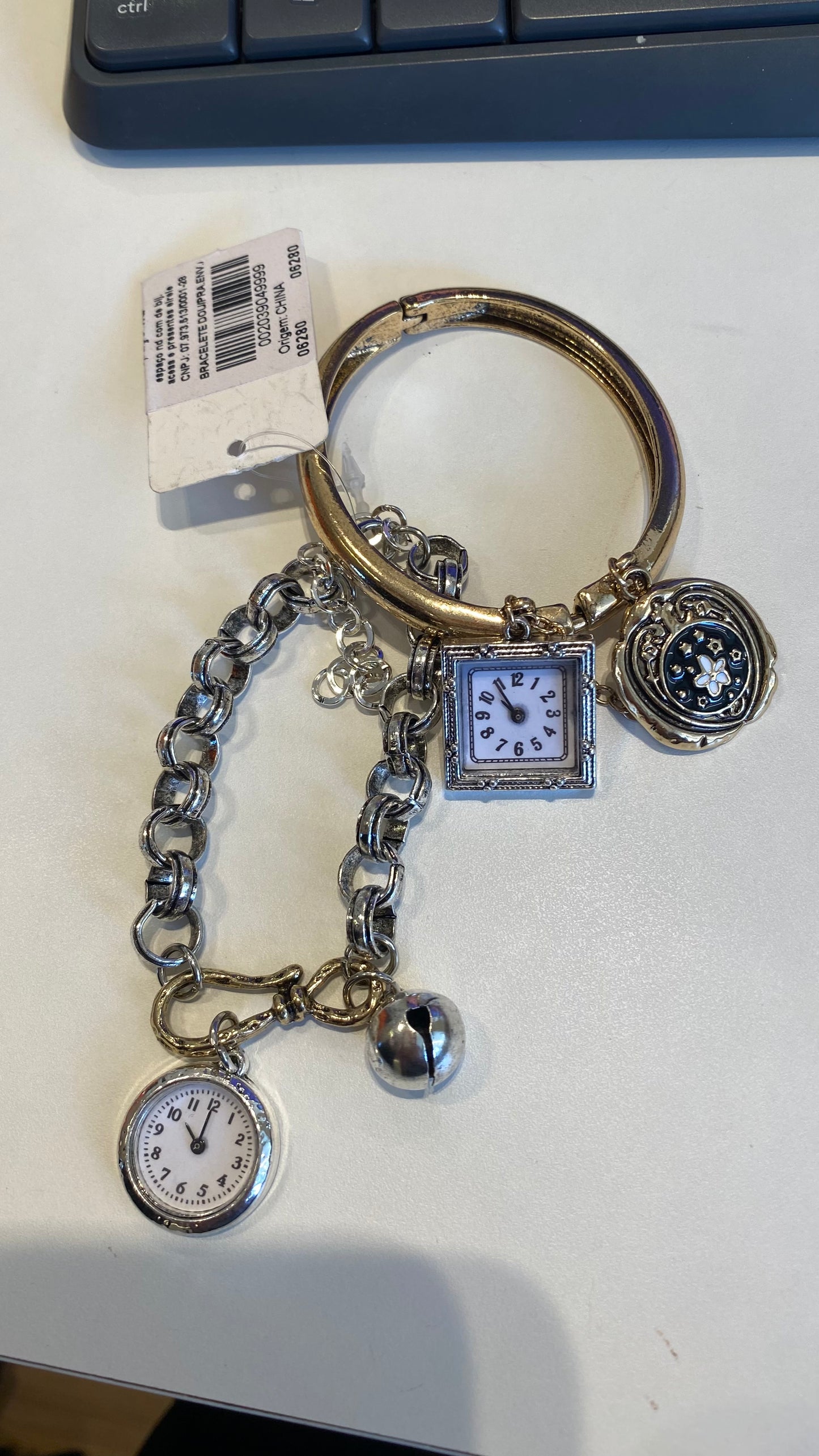 PULSEIRA + BRACELETE PRATA E DOURADO 2 EM 1