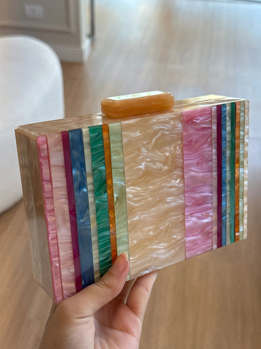 CLUTCH RESINA BEGE COM COLORIDO