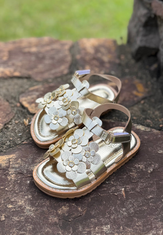 SANDALIA INFANTIL FLORES DOURADA