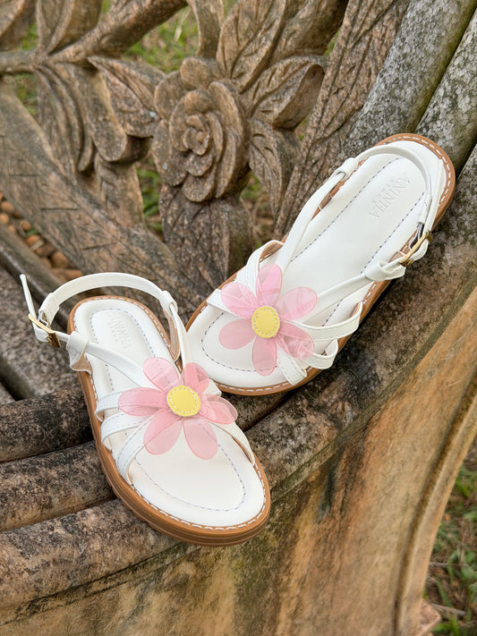 SANDALIA INFANTIL OFF WHITE COM MARGARIDA